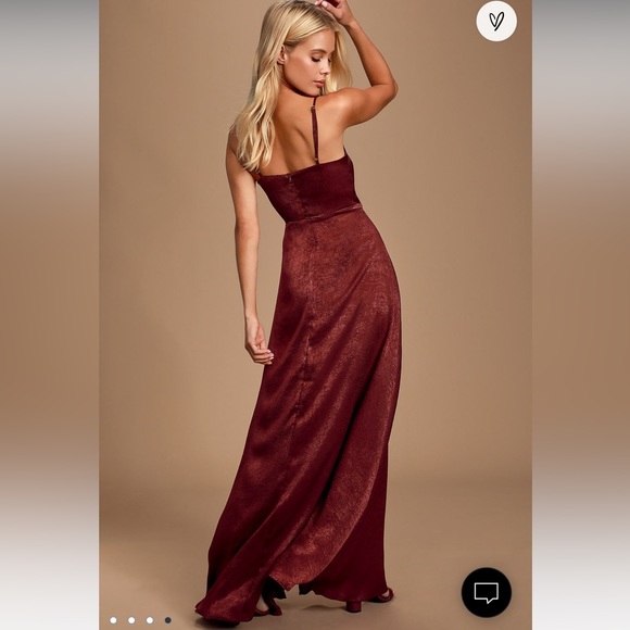 NWT Lulus Constantine Burgundy Satin Maxi Dress Medium - Picture 2 of 2